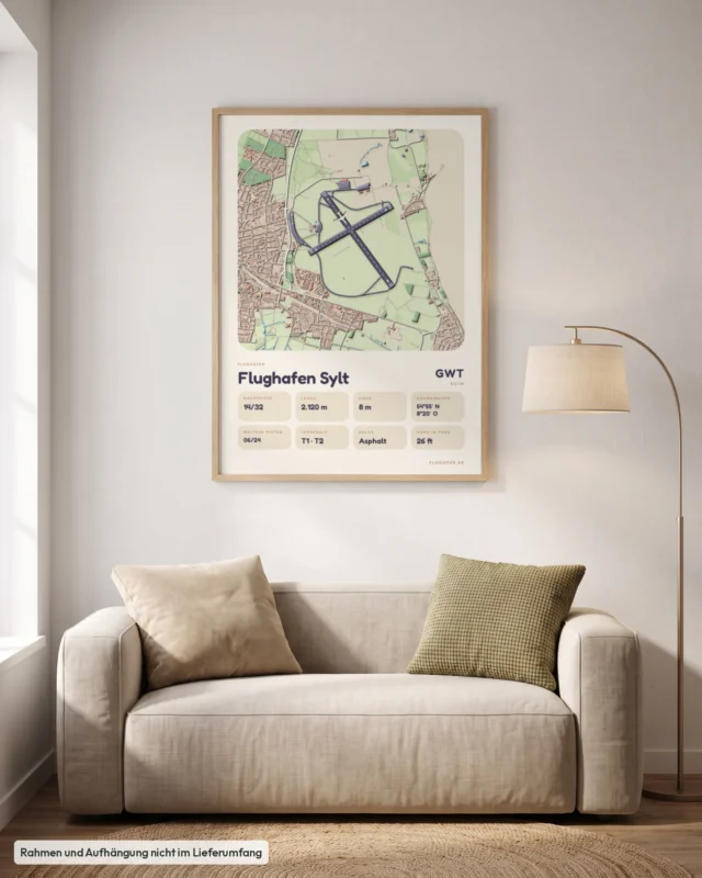 Poster Flughafen Sylt (GWT/EDXW) im Wohnzimmer, Stil Clay