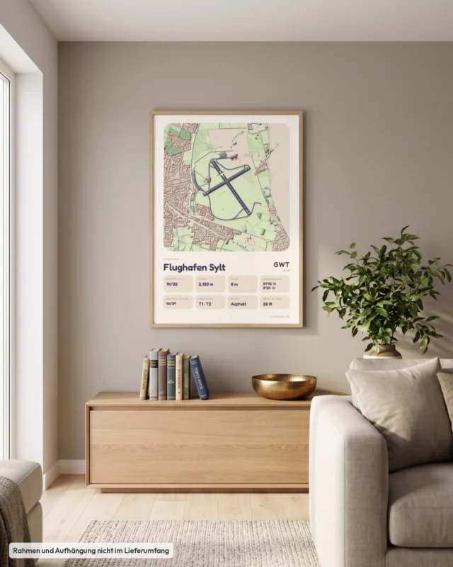 Poster Flughafen Sylt (GWT/EDXW) im Wohnzimmer, Stil Clay