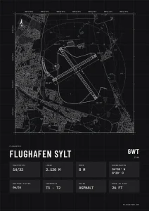 Poster Flughafen Sylt (GWT/EDXW), Stil Technical schwarz