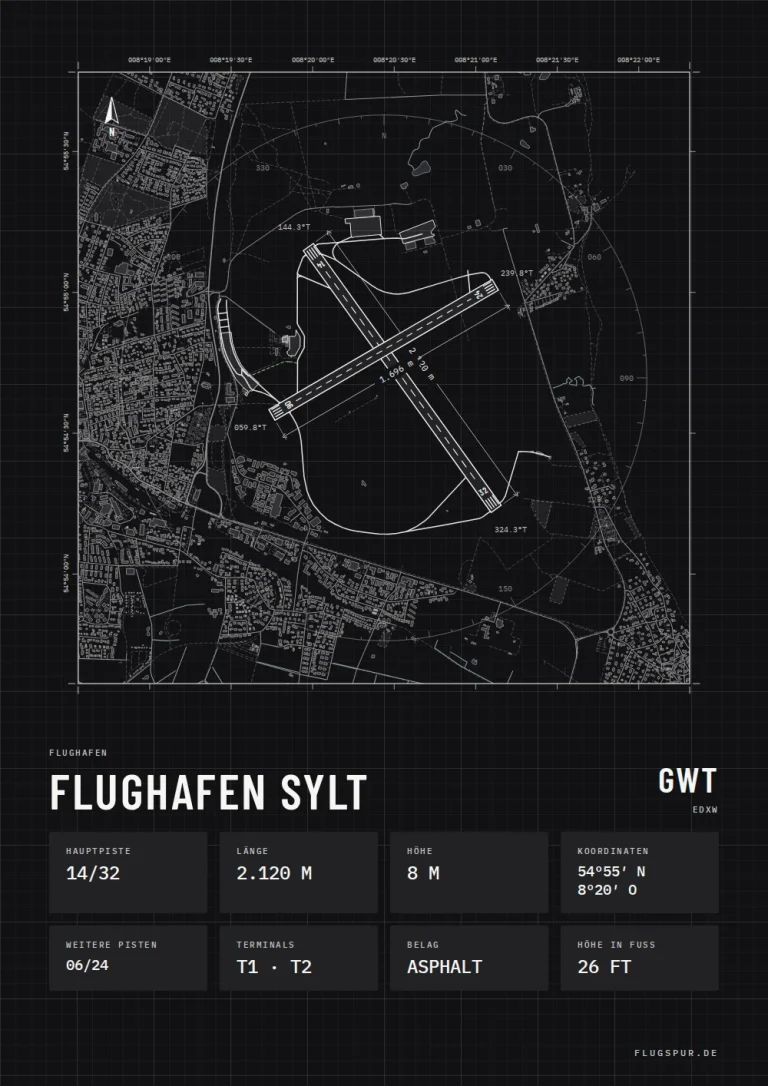 Poster Flughafen Sylt (GWT/EDXW), Stil Technical schwarz
