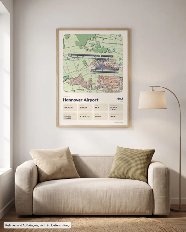Poster Flughafen Hannover (HAJ/EDDV) im Wohnzimmer, Stil Clay