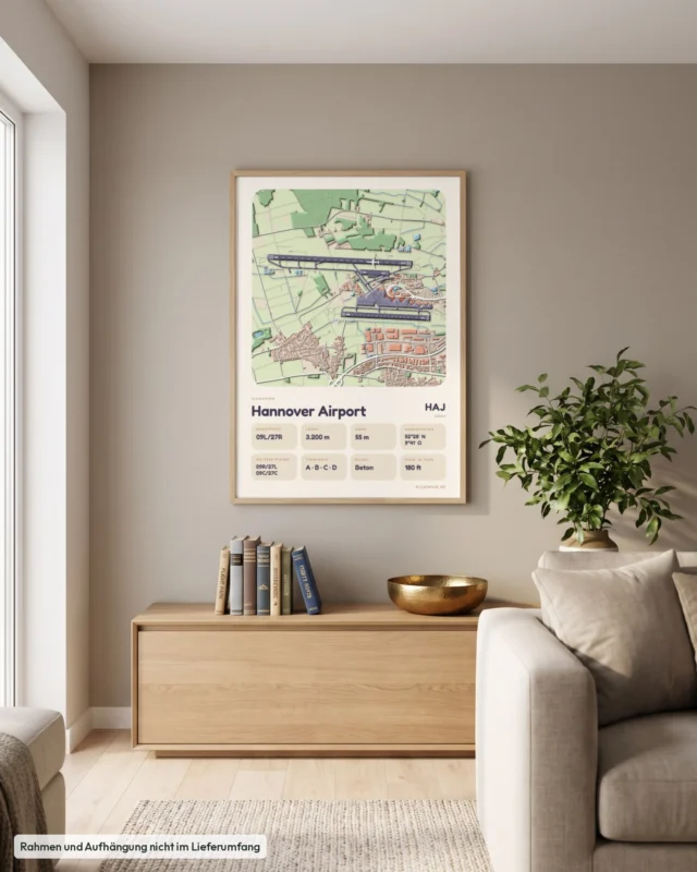 Poster Flughafen Hannover (HAJ/EDDV) im Wohnzimmer, Stil Clay