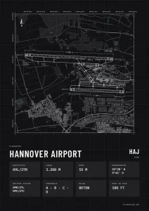 Poster Flughafen Hannover (HAJ/EDDV), Stil Technical schwarz