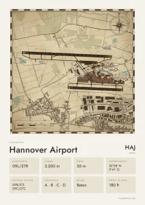 Poster Flughafen Hannover (HAJ/EDDV), Stil Vintage