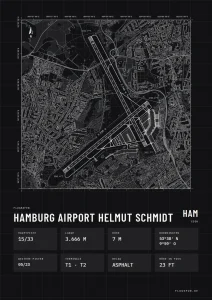 Poster Flughafen Hamburg (HAM/EDDH), Stil Technical schwarz