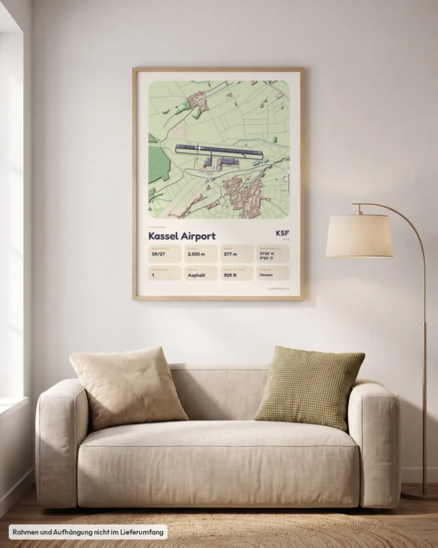 Poster Flughafen Kassel (KSF/EDVK) im Wohnzimmer, Stil Clay