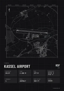 Poster Flughafen Kassel (KSF/EDVK), Stil Technical schwarz