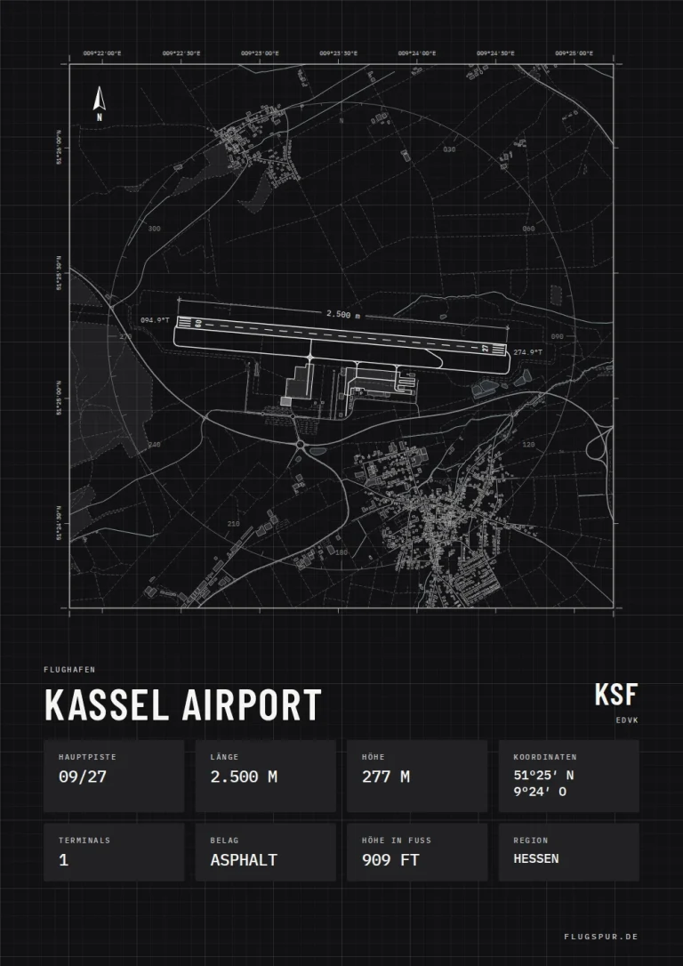Poster Flughafen Kassel (KSF/EDVK), Stil Technical schwarz
