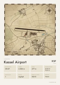 Poster Flughafen Kassel (KSF/EDVK), Stil Vintage