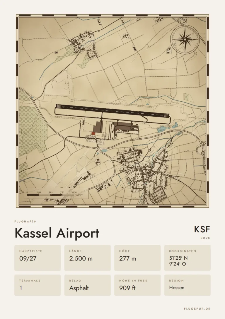 Poster Flughafen Kassel (KSF/EDVK), Stil Vintage