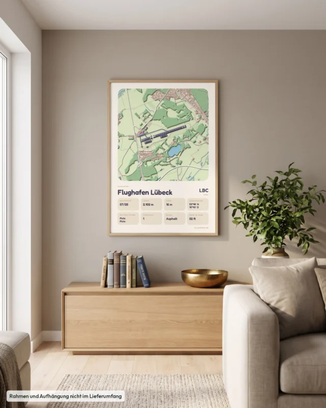 Poster Flughafen Lübeck-Blankensee (LBC/EDHL) im Wohnzimmer, Stil Clay