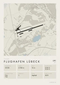 Poster Flughafen Lübeck-Blankensee (LBC/EDHL), Stil Minimal