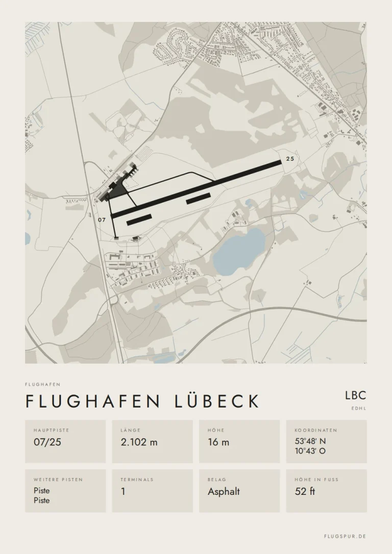 Poster Flughafen Lübeck-Blankensee (LBC/EDHL), Stil Minimal