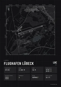 Poster Flughafen Lübeck-Blankensee (LBC/EDHL), Stil Technical schwarz