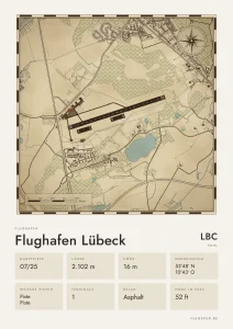 Poster Flughafen Lübeck-Blankensee (LBC/EDHL), Stil Vintage