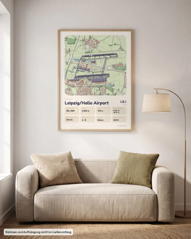 Poster Flughafen Leipzig/Halle (LEJ/EDDP) im Wohnzimmer, Stil Clay