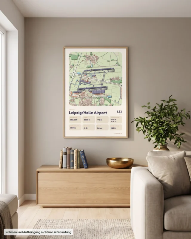 Poster Flughafen Leipzig/Halle (LEJ/EDDP) im Wohnzimmer, Stil Clay
