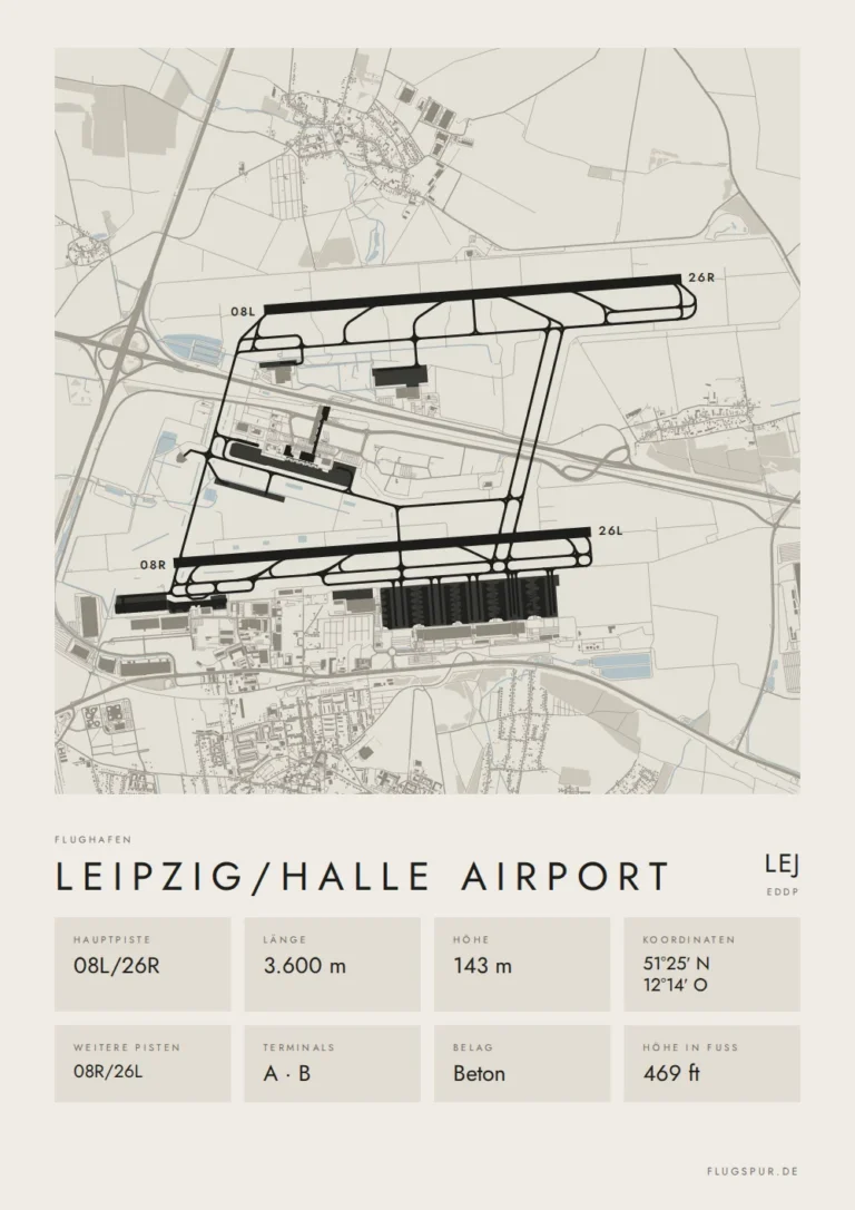 Poster Flughafen Leipzig/Halle (LEJ/EDDP), Stil Minimal