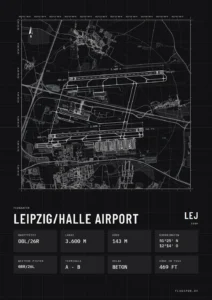 Poster Flughafen Leipzig/Halle (LEJ/EDDP), Stil Technical schwarz