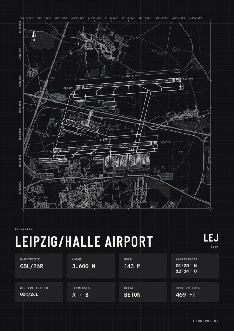 Poster Flughafen Leipzig/Halle (LEJ/EDDP), Stil Technical schwarz