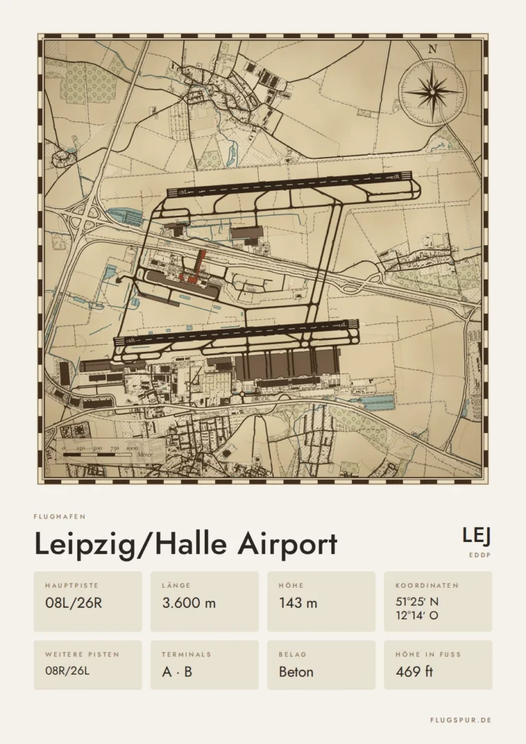 Poster Flughafen Leipzig/Halle (LEJ/EDDP), Stil Vintage