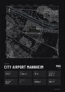 Poster Flughafen Mannheim (MHG/EDFM), Stil Technical schwarz