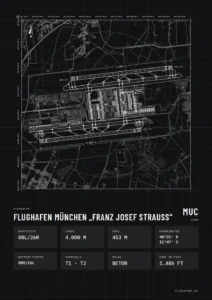 Poster Flughafen München (MUC/EDDM), Stil Technical schwarz
