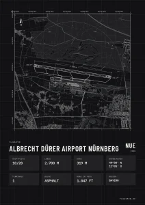 Poster Flughafen Nürnberg (NUE/EDDN), Stil Technical schwarz