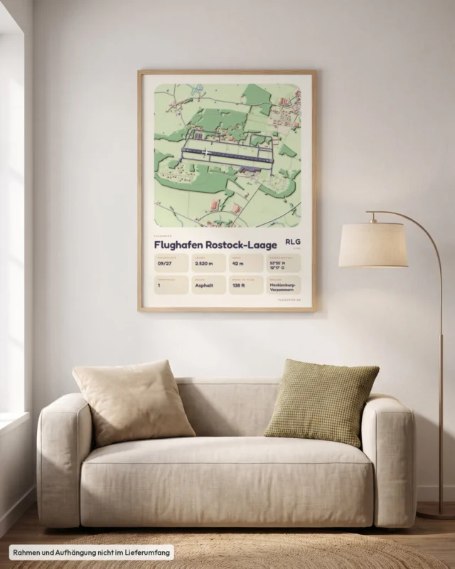 Poster Flughafen Rostock-Laage (RLG/ETNL) im Wohnzimmer, Stil Clay