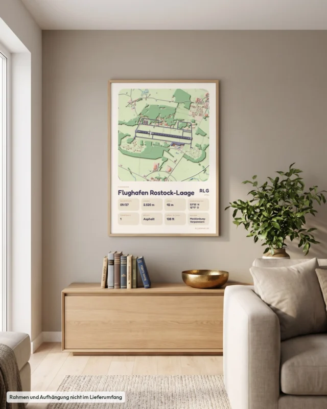 Poster Flughafen Rostock-Laage (RLG/ETNL) im Wohnzimmer, Stil Clay