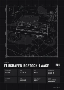Poster Flughafen Rostock-Laage (RLG/ETNL), Stil Technical schwarz