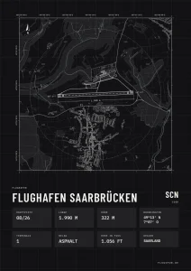 Poster Flughafen Saarbrücken (SCN/EDDR), Stil Technical schwarz