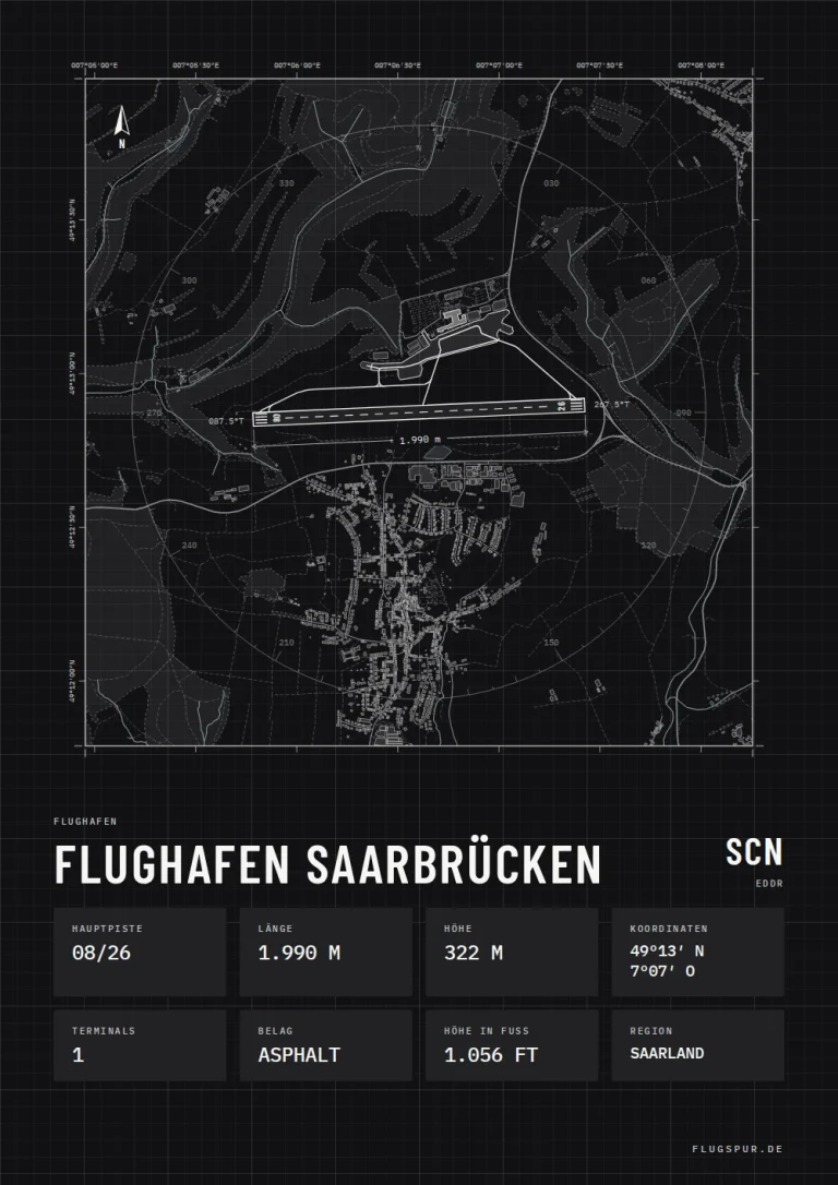 Poster Flughafen Saarbrücken (SCN/EDDR), Stil Technical schwarz