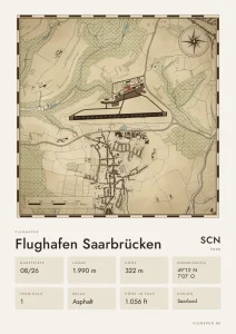 Poster Flughafen Saarbrücken (SCN/EDDR), Stil Vintage