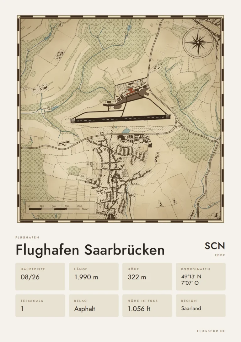 Poster Flughafen Saarbrücken (SCN/EDDR), Stil Vintage