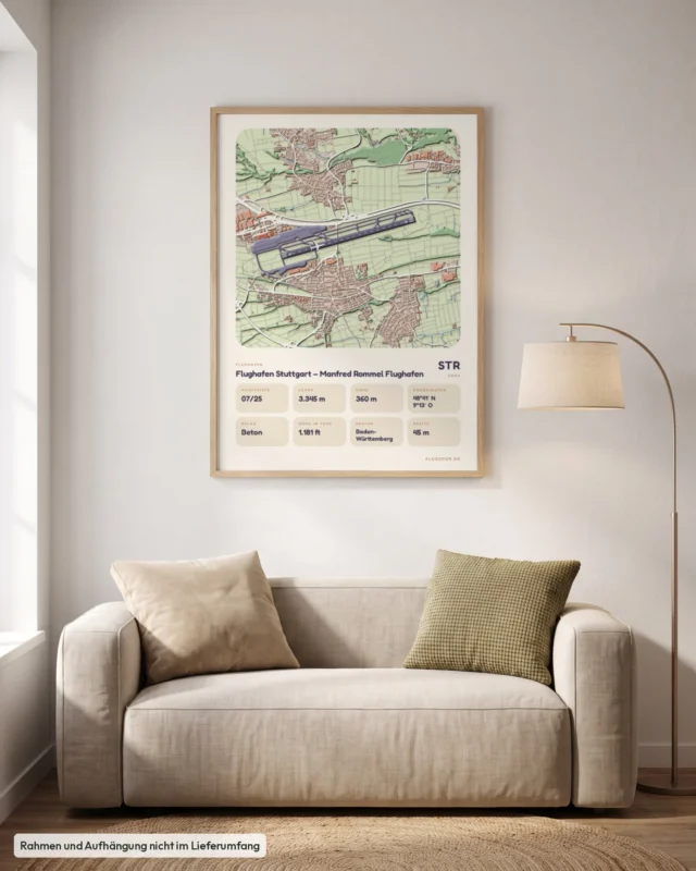 Poster Flughafen Stuttgart (STR/EDDS) im Wohnzimmer, Stil Clay