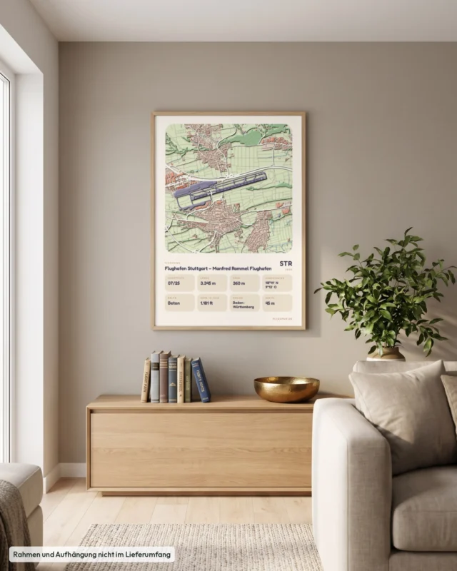 Poster Flughafen Stuttgart (STR/EDDS) im Wohnzimmer, Stil Clay