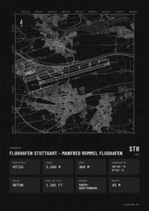 Poster Flughafen Stuttgart (STR/EDDS), Stil Technical schwarz