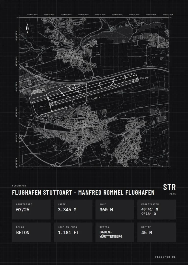 Poster Flughafen Stuttgart (STR/EDDS), Stil Technical schwarz