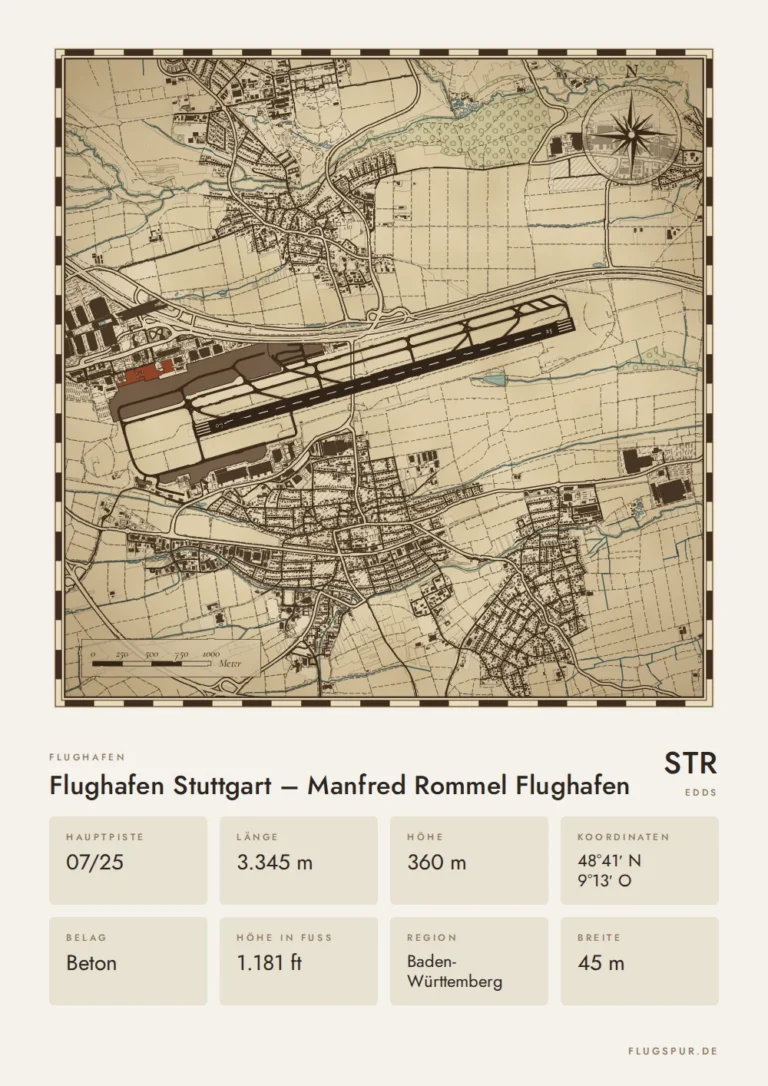 Poster Flughafen Stuttgart (STR/EDDS), Stil Vintage