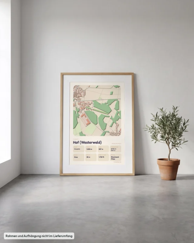 Poster Flugplatz Hof (Westerwald) gerahmt, an die Wand gelehnt, Stil Clay