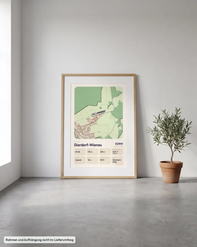 Poster Dierdorf-Wienau im Stil Clay: Angelehnt – Eiche mit Passepartout, Betonboden