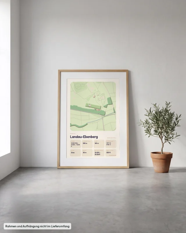 Poster Landau-Ebenberg im Stil Clay: Angelehnt – Eiche mit Passepartout, Betonboden