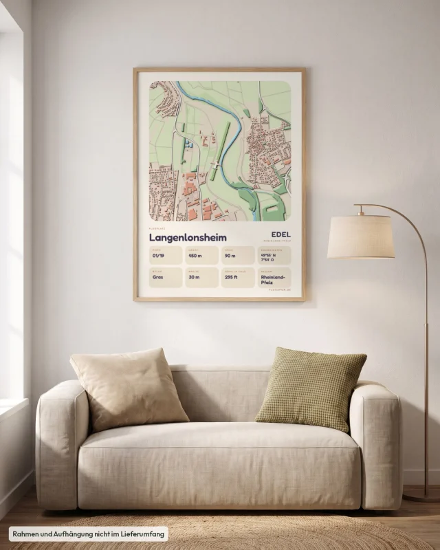 Poster Langenlonsheim im Stil Clay: Wohnzimmer – Sofa, Eiche