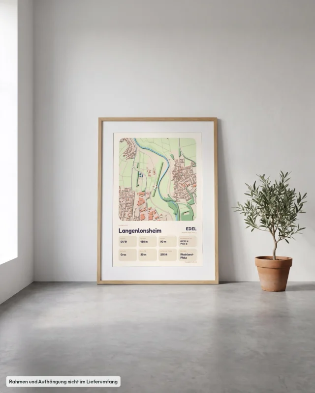 Poster Langenlonsheim im Stil Clay: Angelehnt – Eiche mit Passepartout, Betonboden