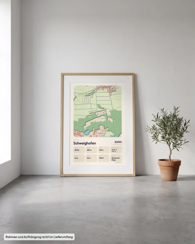 Poster Schweighofen im Stil Clay: Angelehnt – Eiche mit Passepartout, Betonboden