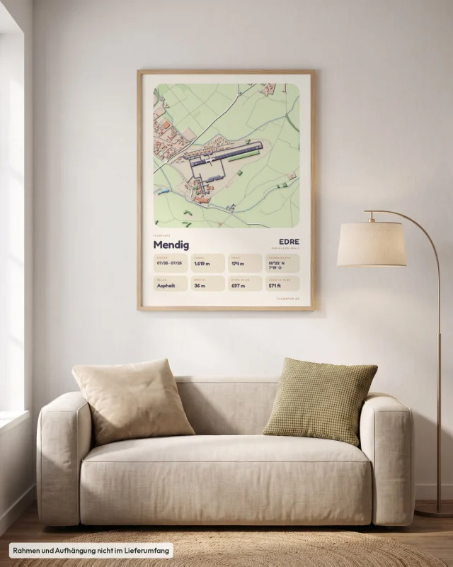 Poster Mendig im Stil Clay: Wohnzimmer – Sofa, Eiche