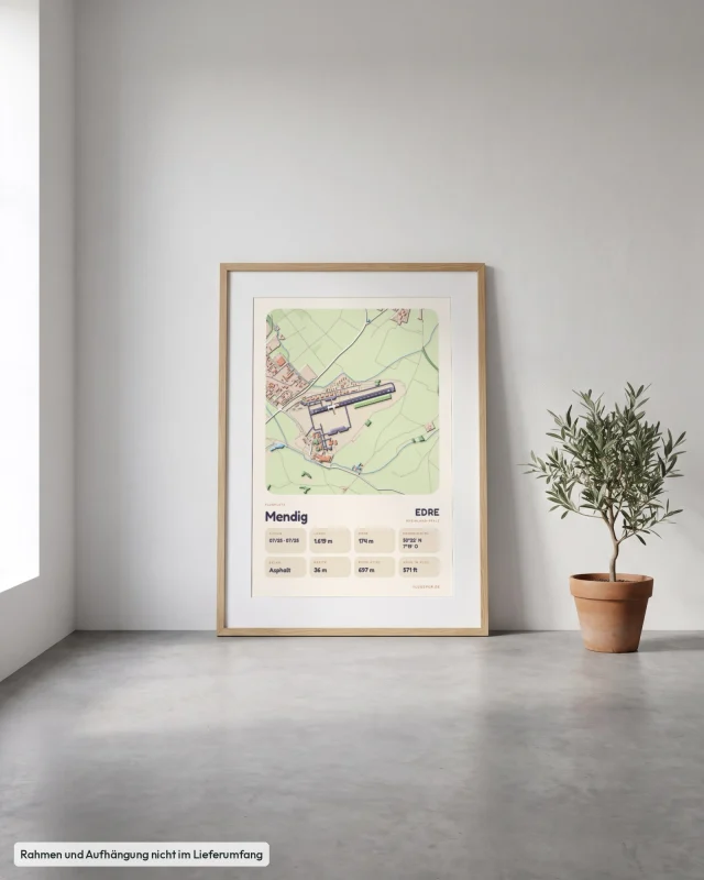 Poster Mendig im Stil Clay: Angelehnt – Eiche mit Passepartout, Betonboden