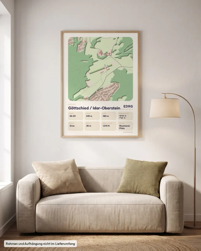Poster Göttschied / Idar-Oberstein im Stil Clay: Wohnzimmer – Sofa, Eiche
