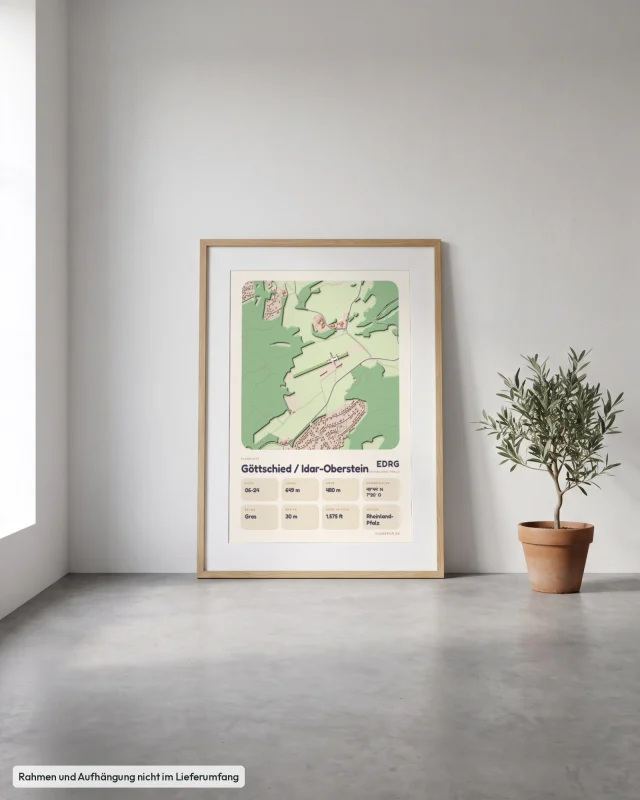 Poster Göttschied / Idar-Oberstein im Stil Clay: Angelehnt – Eiche mit Passepartout, Betonboden